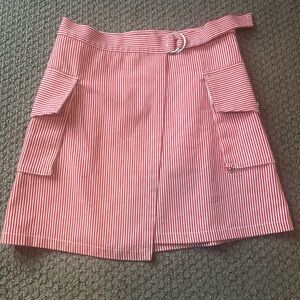 NWT FRNCH Red White Striped Wrap Denim Mini Skirt Size Medium Spring Summer Perf